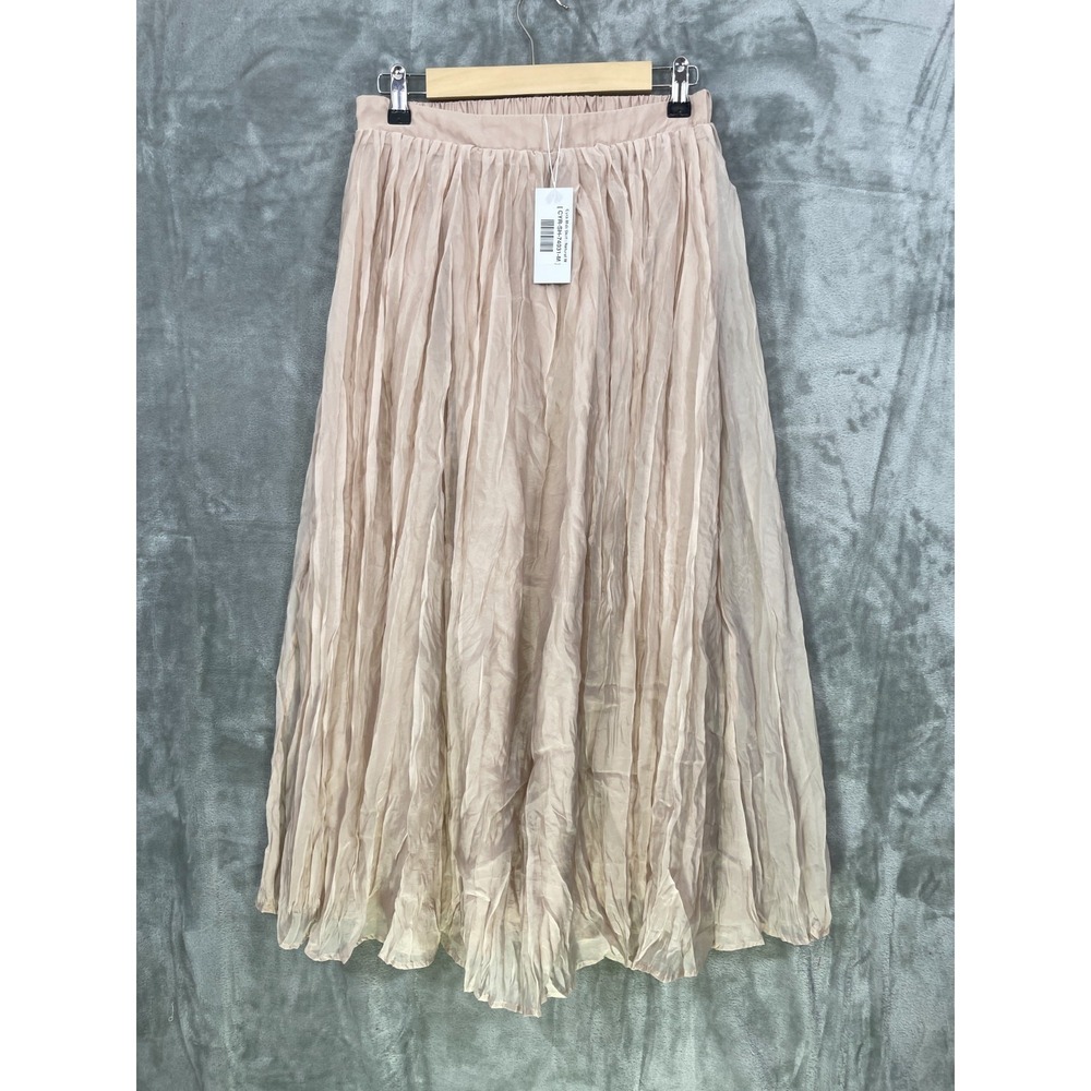 NWT Baltic Born‎ Cyra Midi Skirt Size M Natural Beige Crinkled Pleated Lined NEW - Picture 2 of 9